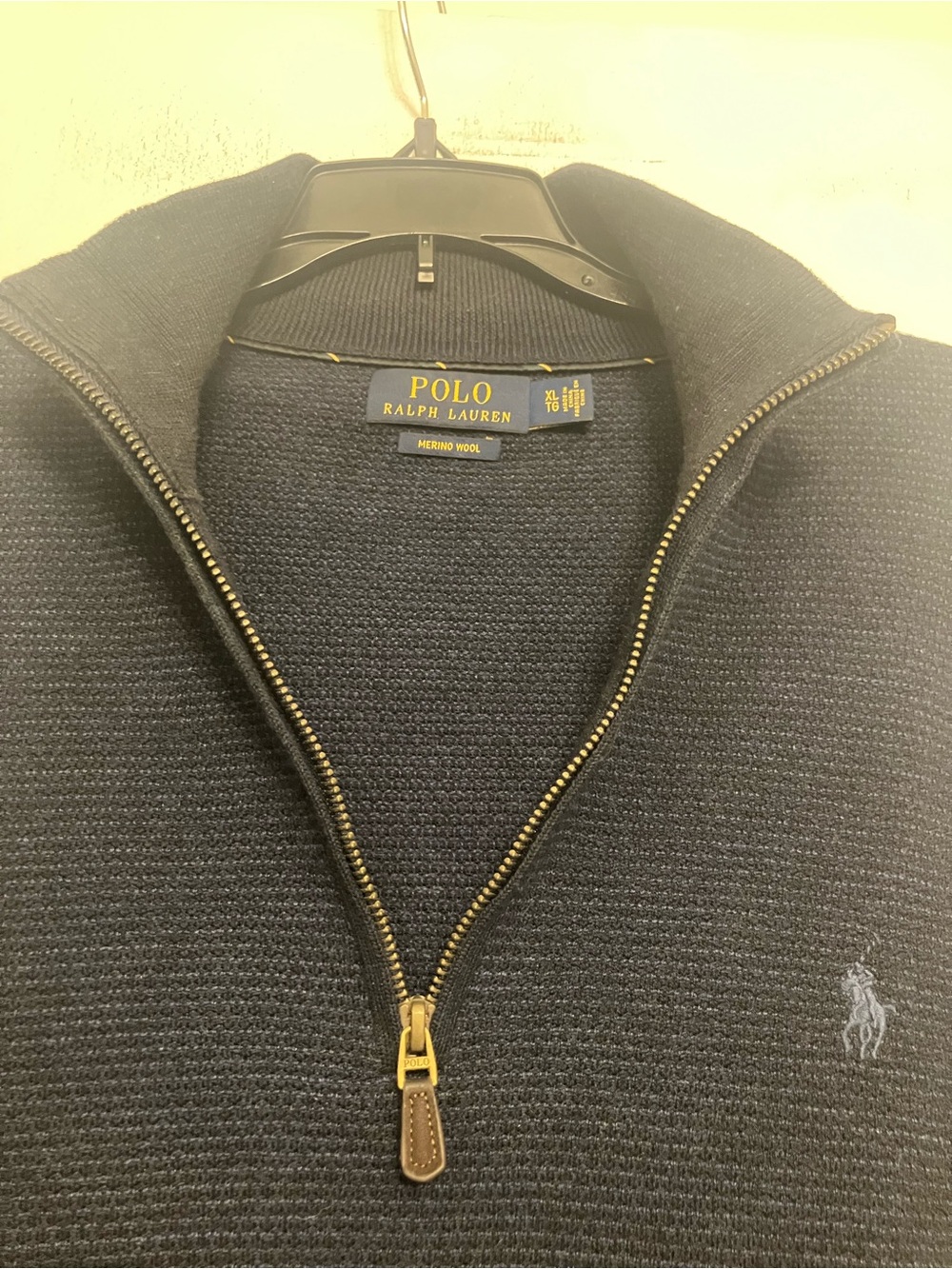 Polo Ralph Lauren 100% Merino wool Textured Quarter-Zip Sweater in navy blue XL - Picture 3 of 10